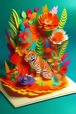 flower forest, tiger, bird, colorful pages 3d