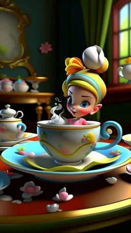 Unwrapping the magical tea cups, cartoon,3D