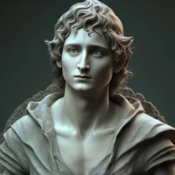 White Sculpture frodo full body, Rome style sculpture, full body, fresco background, hyper realistic, 8k,