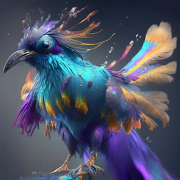 fluid ink bird creature,colorful feathers, unreal engine 5, 8k resolution, photorealistic, ultra detailed