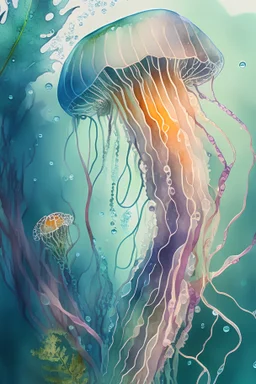 Jelly fish , sea,plant,underwater,watercolor ,pattern,4k