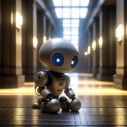 cute chat robot photo shoot in big train hall, 8k, downlight, soft light, depth of field, photorealism, trending on art station, lotsa detail, smoke and fog