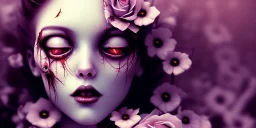 dead girl buried in flowers, beautiful, eyes closed, laying down, gothic