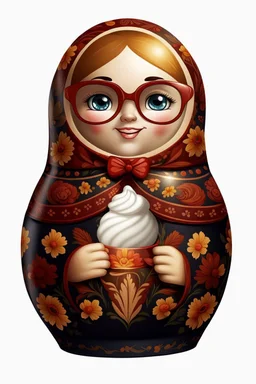 draw a matryoshka doll in the style of Khokhloma, the matryoshka is smiling, take the matryoshka dolls patterns from Khokhloma