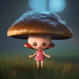 Mushroom head girl and mushroom house, unreal 5, octane render, cinema4d, redshift render, hyper realistic, cenematic, vibrancy, synthwave, retouch, centered, dynamic lighting, dramatic lighting, 4k, highly detailed, attractive beautiful, realistic, epic composition, holographic,