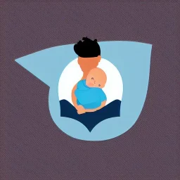 full view, flattened vector image icon of a photographer holding a baby in a bundle, dark blue and light blue color palette, transparent background.