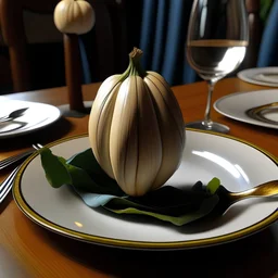 Garlic lands on the dining table in the balloon