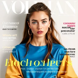 A magazine cover shows a female fashion model.