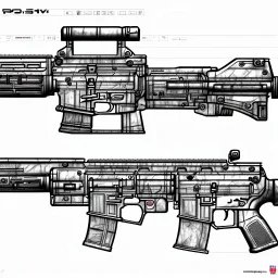 Blueprint sketch of modern rifle