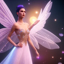 beautiful fairy in a galactic ambiance, transparent wings, delicate colors, finely tuned detail, ultra high definition, 8 k, unreal engine 5, ultra sharp focus