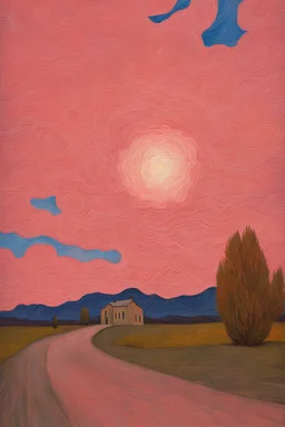 Hallucinating an apricot-pink evening sky; Van Gogh; neo-surrealism; impasto