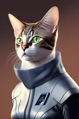 Portrait of a cat which is dressed like Seven of Nine Star Trek.