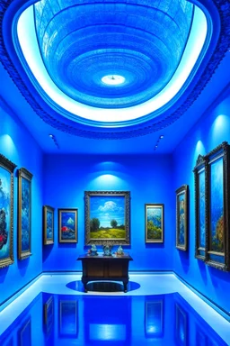 A museum for displaying paintings whose side walls are oval and made of blue glass