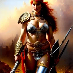 portrait 'beautiful fit stunning Sexy with hugeBreasts RedSonja naked ',ancient metal armor and Helmet ,painting by gaston bussiere, greg rutkowski, yoji shinkawa, yoshitaka amano, tsutomu nihei, donato giancola, tim hildebrandt, oil on canvas, cinematic composition, extreme detail,fit full head inside picture,32k