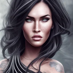 portrait head Megan Fox black long hairs big bobs Transformers