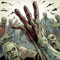 zombie hand pointing, comic book, illustration,