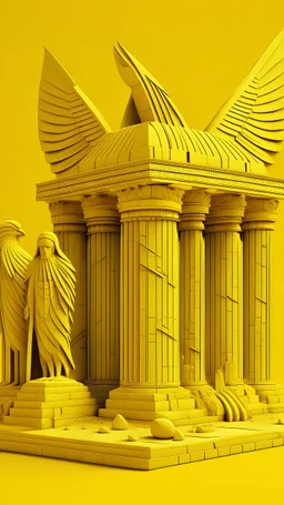 Yellow angelic ruins designed in ancient Egyptian architectures and sculptures