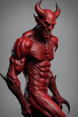 Realistic devil leaning forward at an angle facing left, posed as if over a shoulder, red skin, horror style, no other person.