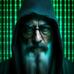 Cybersec wizard using glasses with matrix backgroud