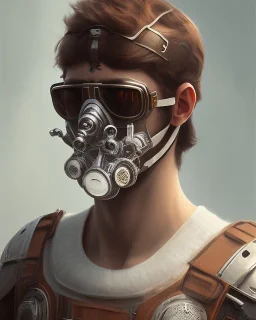  boy, cute, young, brown hair, brown eyes, mask covering mouth, head and shoulders portrait,head and shoulders portrait, 8k resolution concept art portrait by Greg Rutkowski,