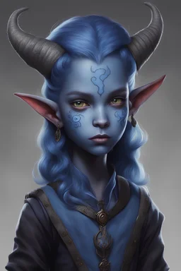 a tiefling 12-year-old child, blue skin