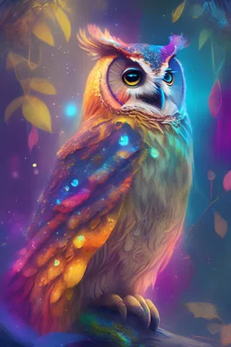 A wise owl in a colorful magical jungel