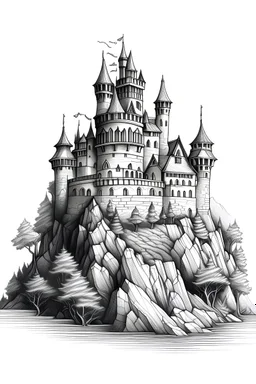 I need a realistic castle on the hill outline no shadow