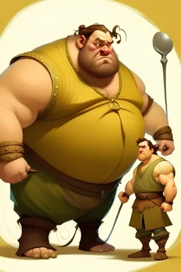 fat Italian wrestling with a young handsome viking. merlin the wizard stands behind them cracking a horse whip over them.
