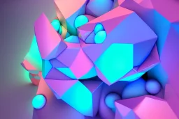 Abstract, geometric, blue neon, soft lights, high detail, high definition, plastic, 3D, Blender