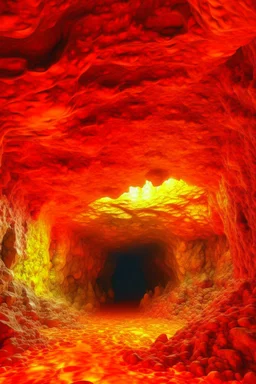 A light red cavern covered in lava with molten crystals painted by Gustav Klimt