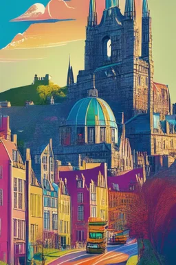 Illustration of Edinburgh, vivid colors, details, realistic