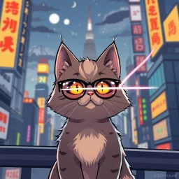 Cat hair emo , Lazer glass , Tokyo city night view wallpaper , cartoon