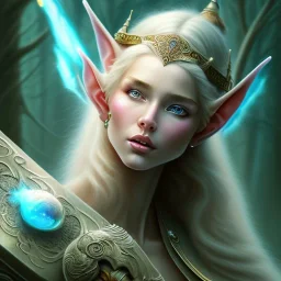 romantic fantasy spray painting, close up on ultracute blonde robed elf poet sitting on huge marble throne, loosing torch in magical forest