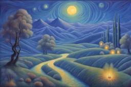 a noctilucent landscape in futurism style, elegant extremely detailed intricate vibrant beautiful award winning high definition crisp quality by artist "Umberto Boccioni"by artist "Leonora Carrington",by artist "Guy Orlando Rose"