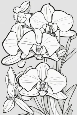 flowers coloring page for kids, orchid, cartoon style, thick outline, low details, no shading, no color