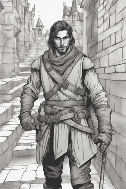 male human rogue adventurer in a medieval city
