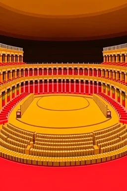 3D shot of the show area in a traditional theater, and the arena is square or rectangular in shape