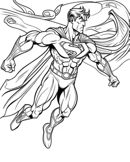 real massive Superman run, coloring page, no leaves, full body (((((white background))))), only use an outline., real style, line art, white color, clean line art, white background, Sketch style