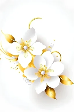white flowers with golden tech white background and add pink flower