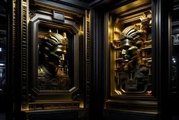 sculpted in solid gold. the technocratic dystopian nightmare; contemporary crisis of mass mental surveillance in the 21st century ornately & intricately portrayed in the style of iconic Ancient classical Greek sculpture/statuary/architectural carvings in relief. playing out on brilliantly illuminated mega Jumbotron mental privacy is a figment of the collective mind