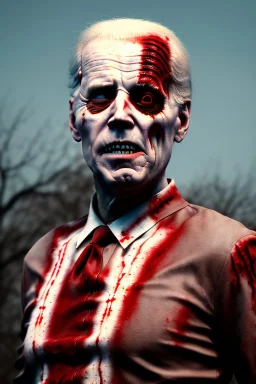 Ultra realistic image, joe biden zombie, zombie performance, skull, blood, torn arm, night, walking twisted, waist up view, thriller style, dark ambient, highly detailed, White House background, concept art, unreal engine 5, god rays, ray tracing, RTX, lumen lighting, ultra detail, volumetric lighting, 3d, finely drawn, high definition, high resolution.