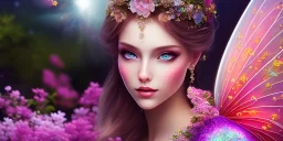 bright fairy, beautiful portrait, flowery landscape