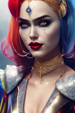 Hulya Avsar as Harley Quinn Photorealistic dramatic hyperrealistic criyng clown paint ,Crystal black eyes, elegant, by WLOP,Artgerm,Greg Rutkowski, Beautiful dynamic,shadows,Artstation,concept design art,Octane render,8K