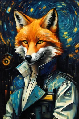 Portrait of a cyberpunk fox by Van Gogh