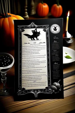 vintage cafe menu, Halloween, black cat