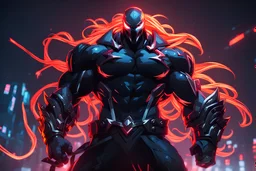 Sion venom in 8k solo leveling shadow artstyle, huge muscles, close picture, sea, neon lights, intricate details, highly detailed, high details, detailed portrait, masterpiece,ultra detailed, ultra quality
