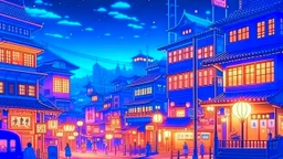 Beautiful anime town at night, cartoon, anime, lofi, pastel, cinematic, nostalgic, town