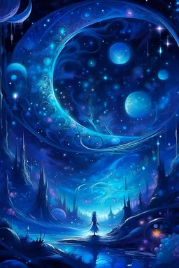 the world of magic A dense mystical haze covered everything from prying eyes. The full moon and the Milky Way are wrapped in it silver stars, a riot of azure + onyx + violet. bioluminescence. clear drawing of all the details. Fairytale. lumen. glitter, beauty, bright, glow from inside and along the contour,64k,digital art, mystic,fantasy,ultra high