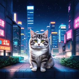 Cats cyber , Lazer eye , Tokyo city night view wallpaper