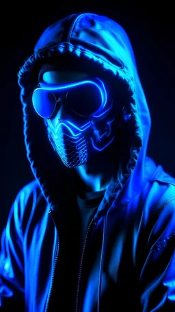 Gamer man with neon mask blue hacker x design style streetwear